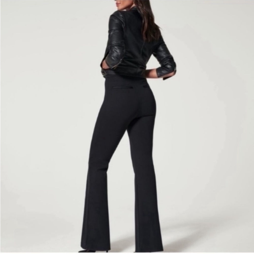 Spanx The Perfect Pants Hi Rise Flare Black Stretch Knit Pull On Career